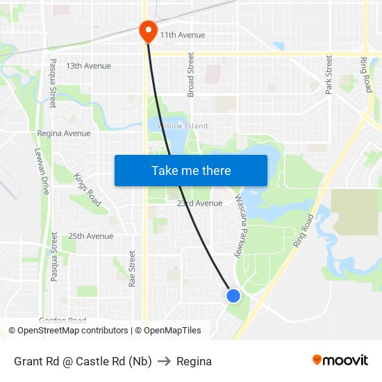 Grant Rd @ Castle Rd (Nb) to Regina map