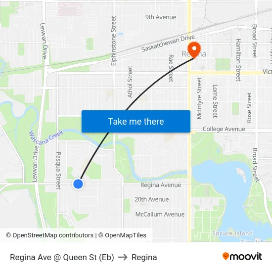 Regina Ave @ Queen St (Eb) to Regina map