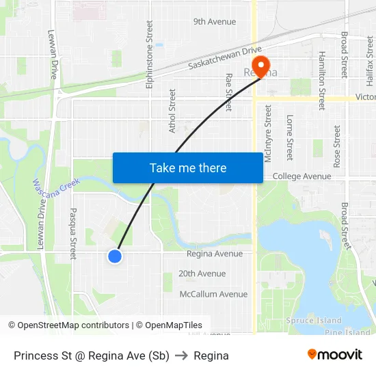 Princess St @ Regina Ave (Sb) to Regina map