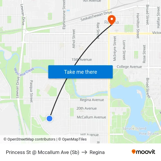 Princess St @ Mccallum Ave (Sb) to Regina map