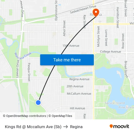 Kings Rd @ Mccallum Ave (Sb) to Regina map