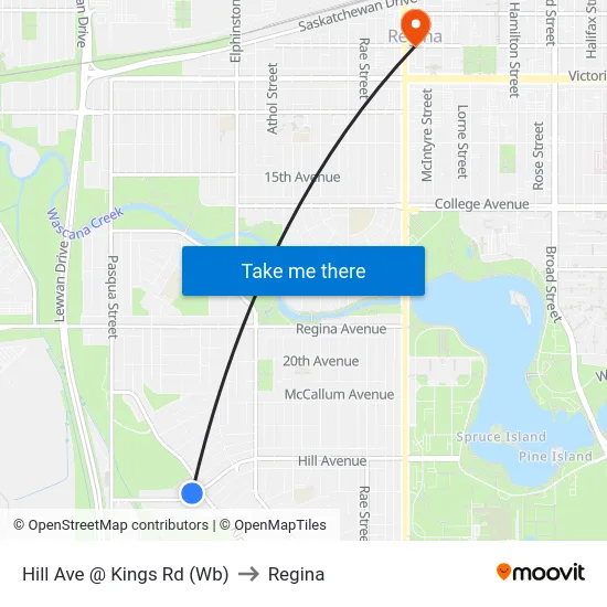 Hill Ave @ Kings Rd (Wb) to Regina map