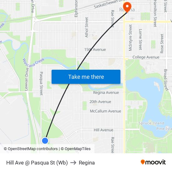 Hill Ave @ Pasqua St (Wb) to Regina map