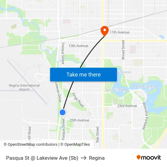 Pasqua St @ Lakeview Ave (Sb) to Regina map