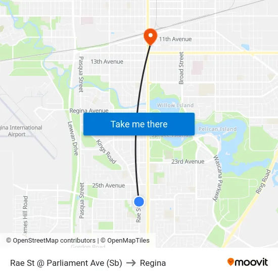 Rae St @ Parliament Ave (Sb) to Regina map