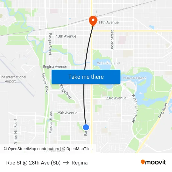 Rae St @ 28th Ave (Sb) to Regina map