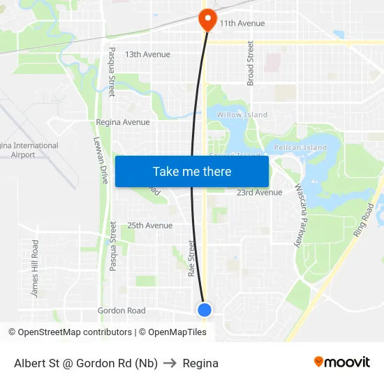 Albert St @ Gordon Rd (Nb) to Regina map