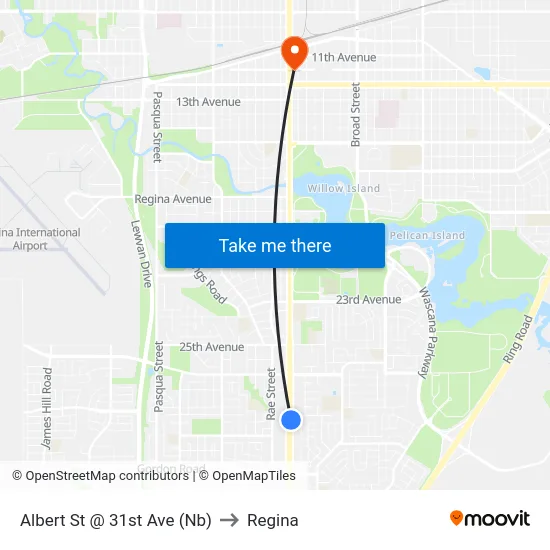 Albert St @ 31st Ave (Nb) to Regina map