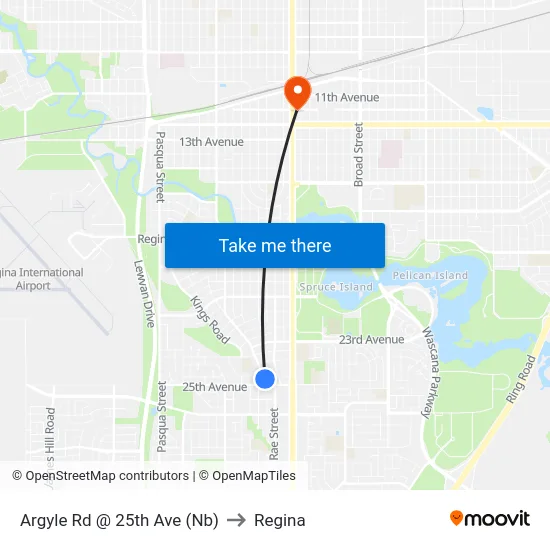 Argyle Rd @ 25th Ave (Nb) to Regina map