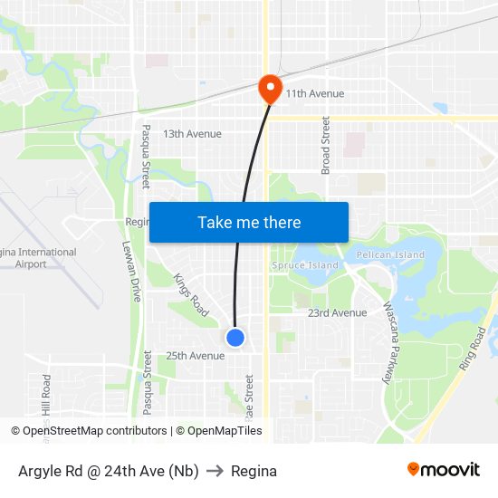 Argyle Rd @ 24th Ave (Nb) to Regina map