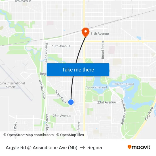 Argyle Rd @ Assiniboine Ave (Nb) to Regina map