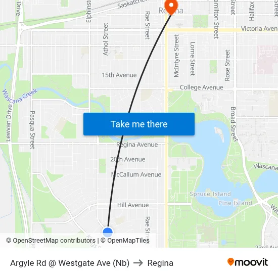 Argyle Rd @ Westgate Ave (Nb) to Regina map