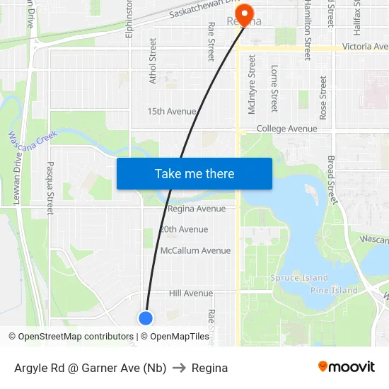 Argyle Rd @ Garner Ave (Nb) to Regina map