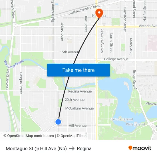Montague St @ Hill Ave (Nb) to Regina map