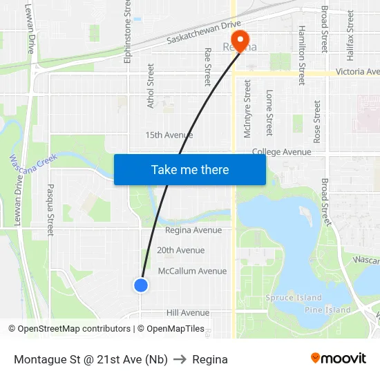 Montague St @ 21st Ave (Nb) to Regina map