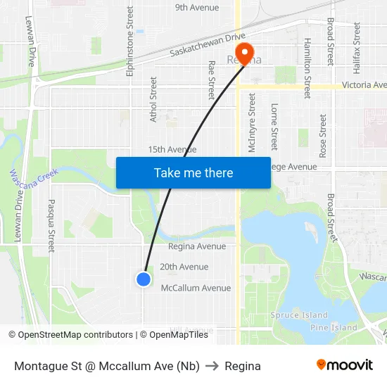 Montague St @ Mccallum Ave (Nb) to Regina map