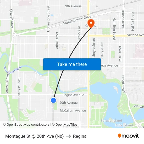 Montague St @ 20th Ave (Nb) to Regina map