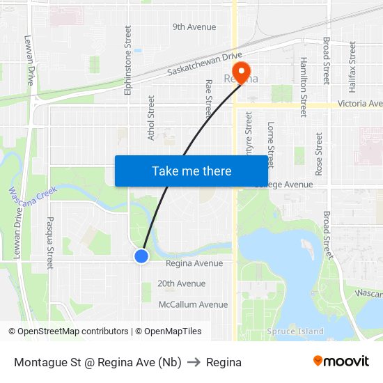 Montague St @ Regina Ave (Nb) to Regina map