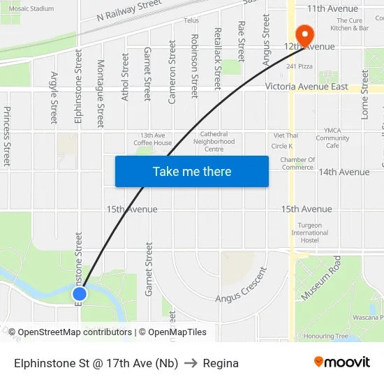 Elphinstone St @ 17th Ave (Nb) to Regina map