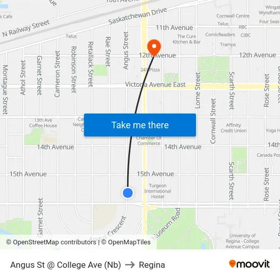Angus St @ College Ave (Nb) to Regina map