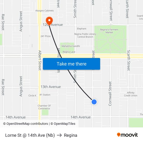 Lorne St @ 14th Ave (Nb) to Regina map