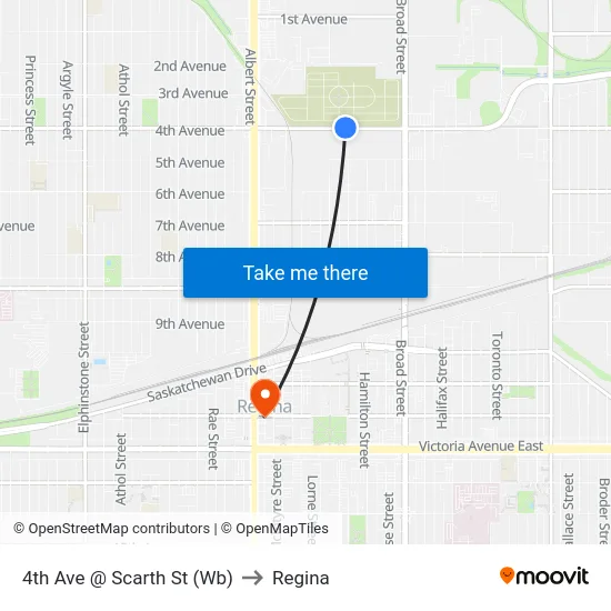 4th Ave @ Scarth St (Wb) to Regina map