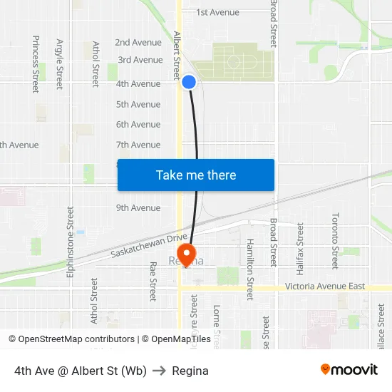 4th Ave @ Albert St (Wb) to Regina map