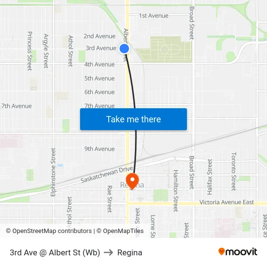 3rd Ave @ Albert St (Wb) to Regina map
