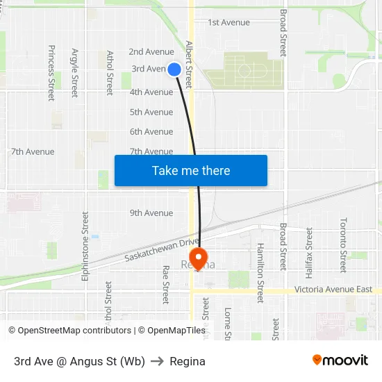 3rd Ave @ Angus St (Wb) to Regina map