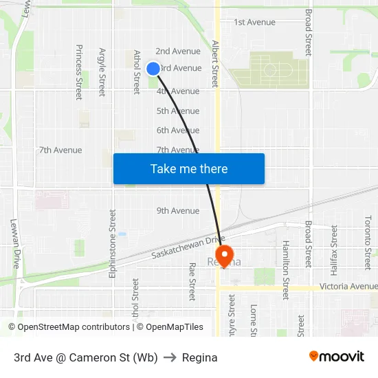 3rd Ave @ Cameron St (Wb) to Regina map