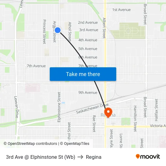 3rd Ave @ Elphinstone St (Wb) to Regina map