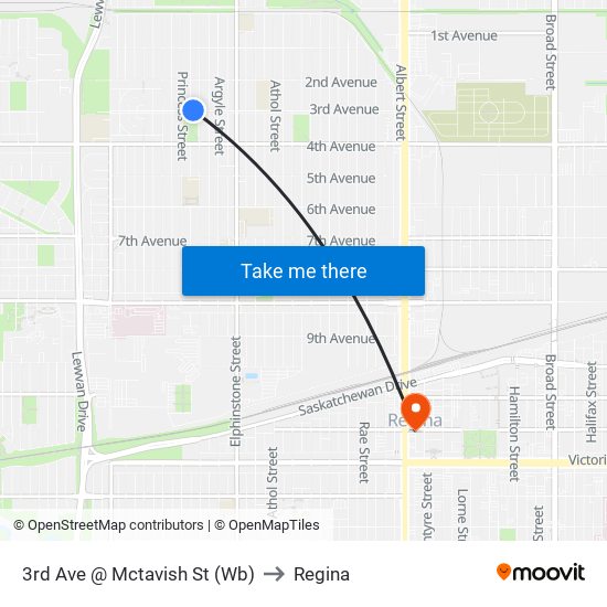 3rd Ave @ Mctavish St (Wb) to Regina map