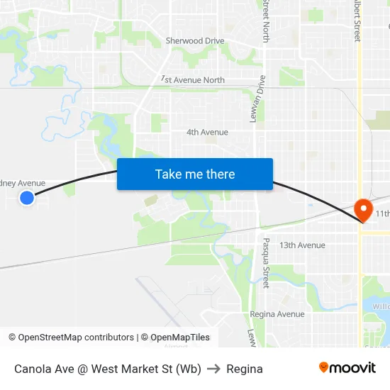 Canola Ave @ West Market St (Wb) to Regina map
