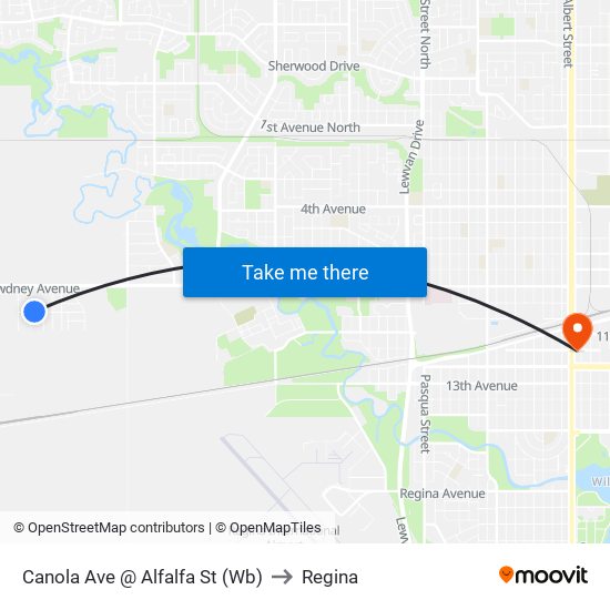 Canola Ave @ Alfalfa St (Wb) to Regina map