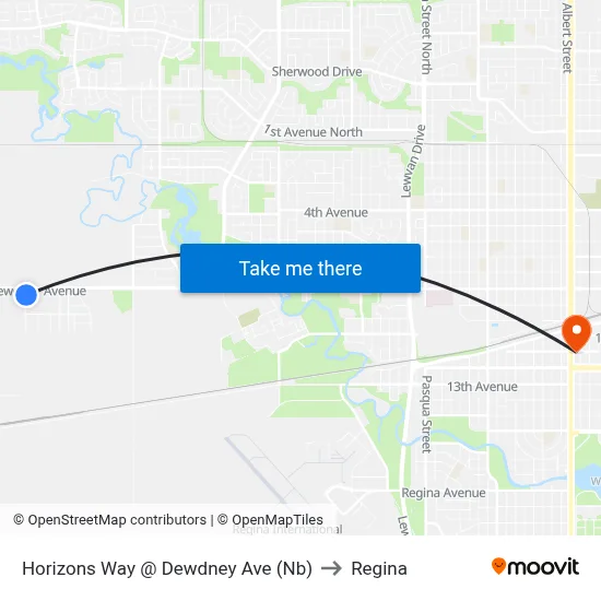 Horizons Way @ Dewdney Ave (Nb) to Regina map