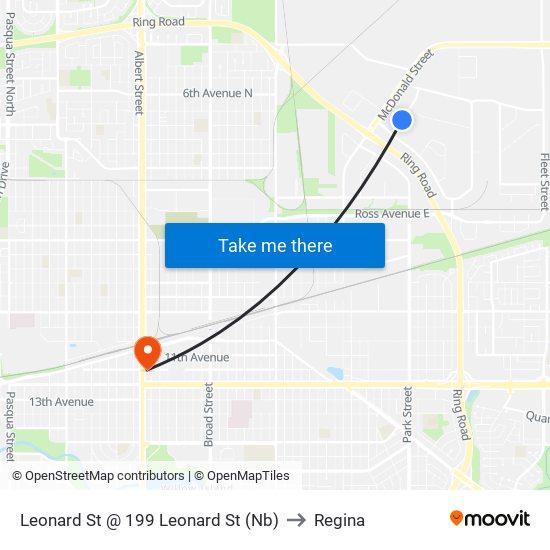 Leonard St @ 199 Leonard St (Nb) to Regina map