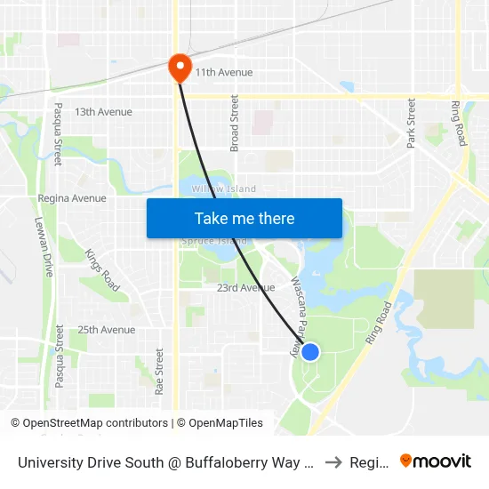 University Drive South @ Buffaloberry Way (Wb) to Regina map