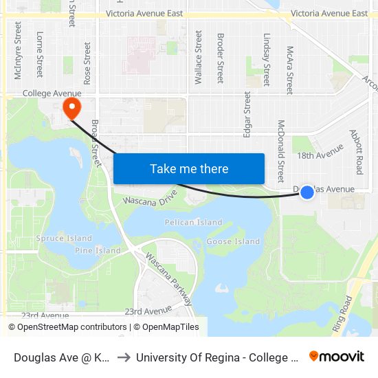 Douglas Ave @ Kerr Pl (Eb) to University Of Regina - College Avenue Campus map