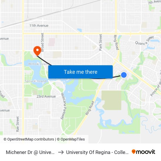 Michener Dr @ University Pk Dr (Wb) to University Of Regina - College Avenue Campus map