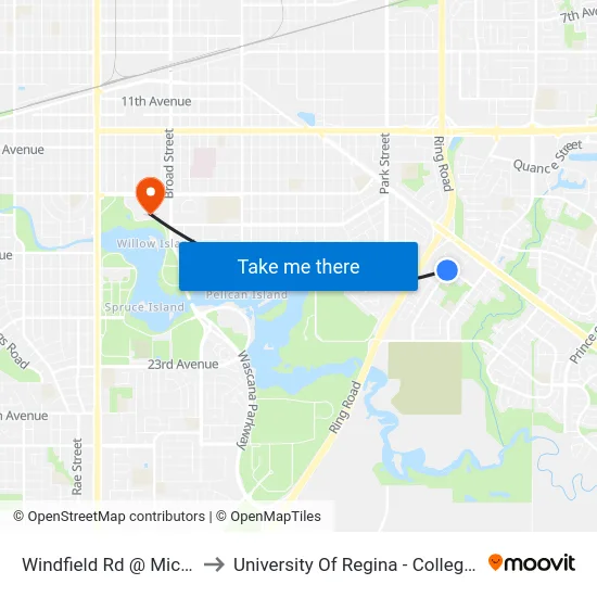 Windfield Rd @ Michener Dr (Sb) to University Of Regina - College Avenue Campus map
