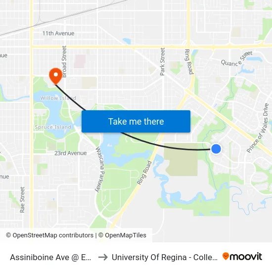 Assiniboine Ave @ Edinburgh Dr (Eb) to University Of Regina - College Avenue Campus map