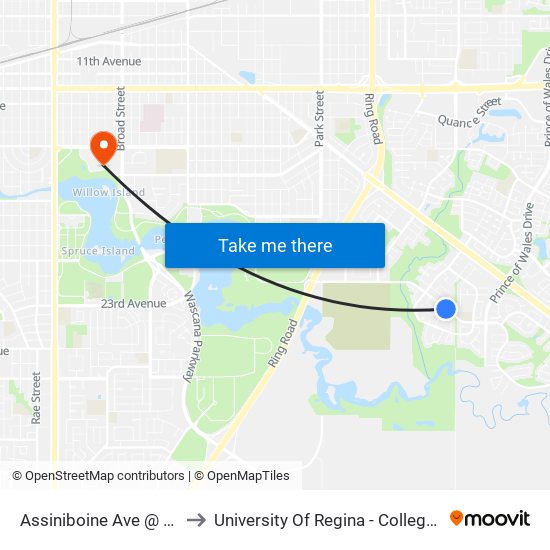 Assiniboine Ave @ Boyle St (Eb) to University Of Regina - College Avenue Campus map