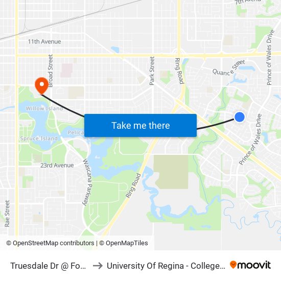 Truesdale Dr @ Fowler St (Wb) to University Of Regina - College Avenue Campus map