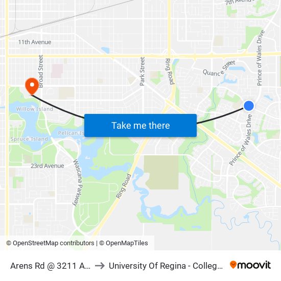 Arens Rd @ 3211 Arens Rd (Eb) to University Of Regina - College Avenue Campus map