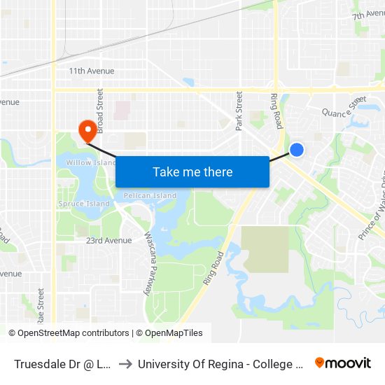 Truesdale Dr @ Lee Pl (Sb) to University Of Regina - College Avenue Campus map