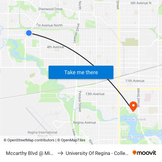 Mccarthy Blvd @ Mikkelson Dr (Sb) to University Of Regina - College Avenue Campus map