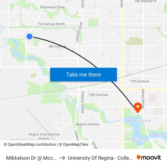 Mikkelson Dr @ Mccarthy Blvd (Eb) to University Of Regina - College Avenue Campus map