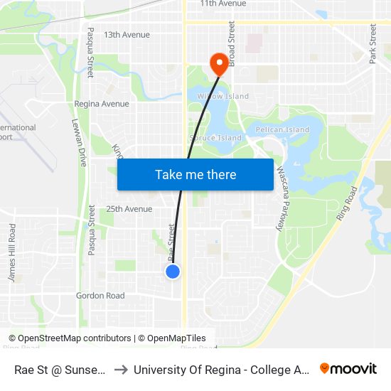 Rae St @ Sunset Dr (Nb) to University Of Regina - College Avenue Campus map