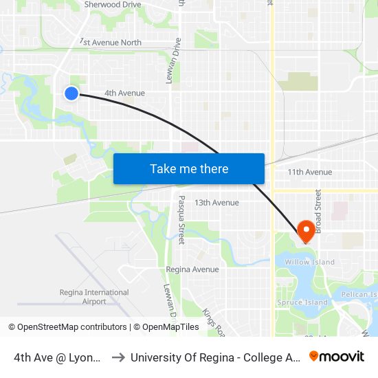 4th Ave @ Lyons St (Wb) to University Of Regina - College Avenue Campus map
