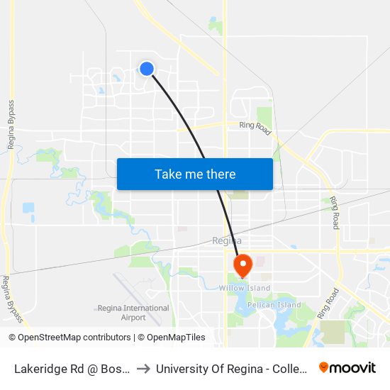 Lakeridge Rd @ Boswell Cres (Nb) to University Of Regina - College Avenue Campus map